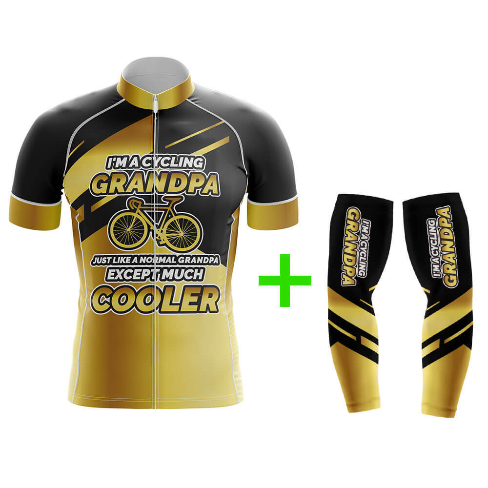 Cool Cycling Jersey With Arm Sleeves Cycling Grandpa Gradient Yellow Black Mens Bike Jersey