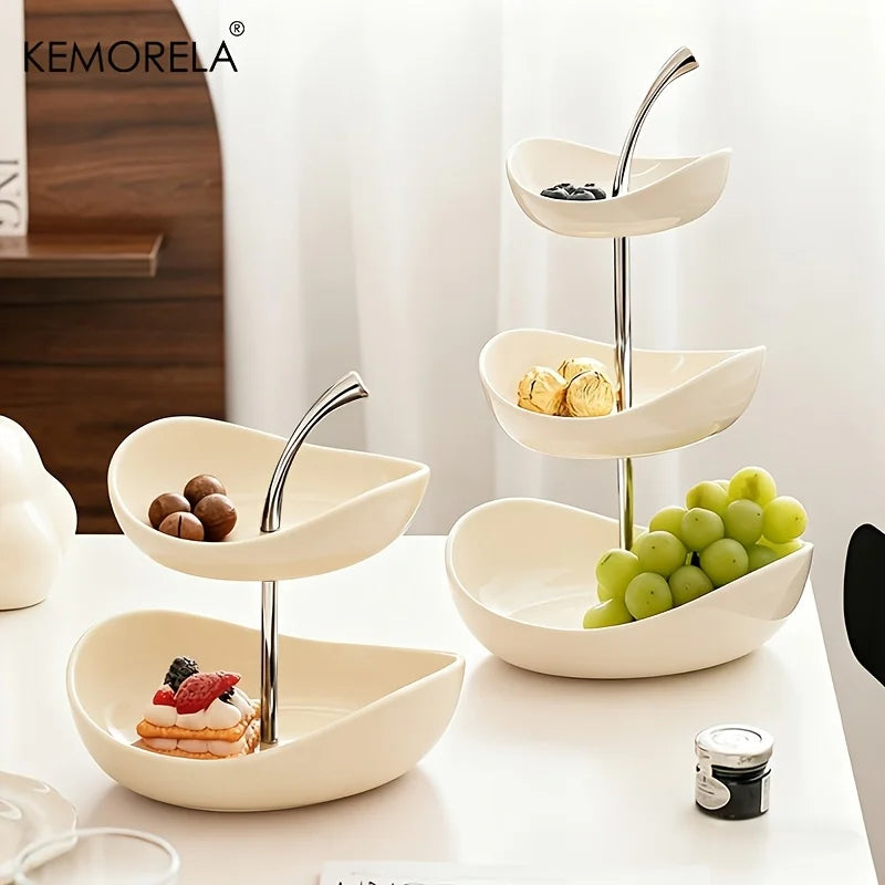 Double-Layer and Triple-Layer Ceramic Fruit Platter for home and Salon Use, Ideal for Coffee Tables, Snacks,Desserts and Display