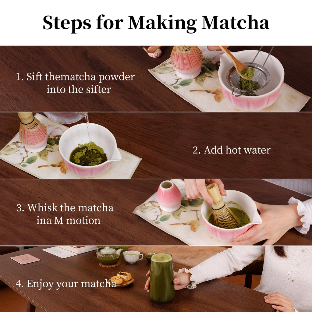 8 PCS Matcha Whisk Set, Ceramic Matcha Set Includes Matcha Bowl, Matcha Whisk and Holder, Bamboo Scoop, Scoop Rest, Sifter and Tea Towel Matcha Kit for Matcha Lovers