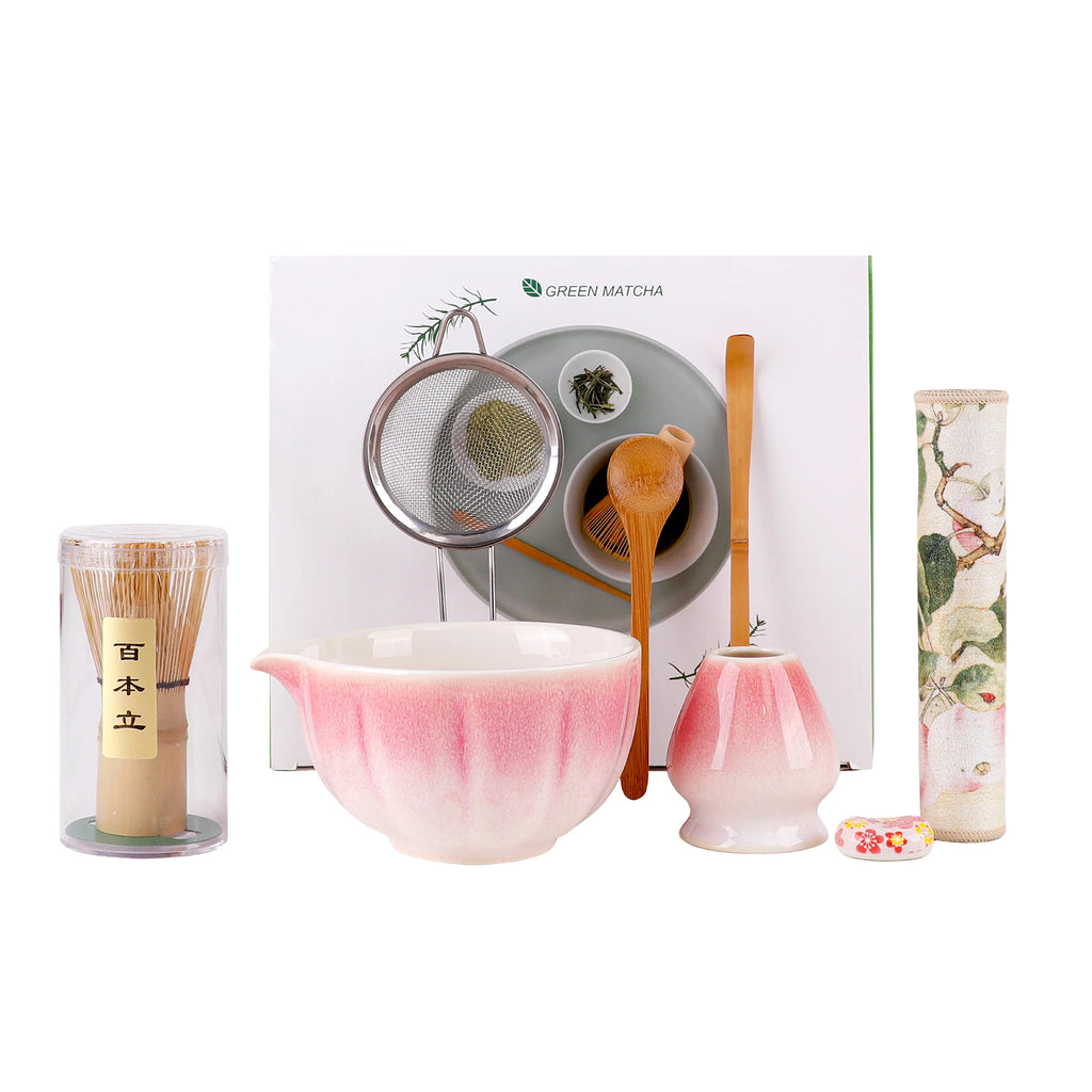 8 PCS Matcha Whisk Set, Ceramic Matcha Set Includes Matcha Bowl, Matcha Whisk and Holder, Bamboo Scoop, Scoop Rest, Sifter and Tea Towel Matcha Kit for Matcha Lovers