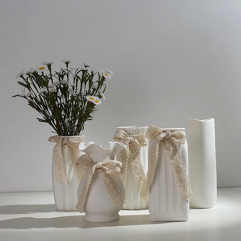 Literary White Fresh Dried Flower Vase Ceramic Hydroponic Flower Arrangement Device Starry Sky Living Room Modern Ornament Decor