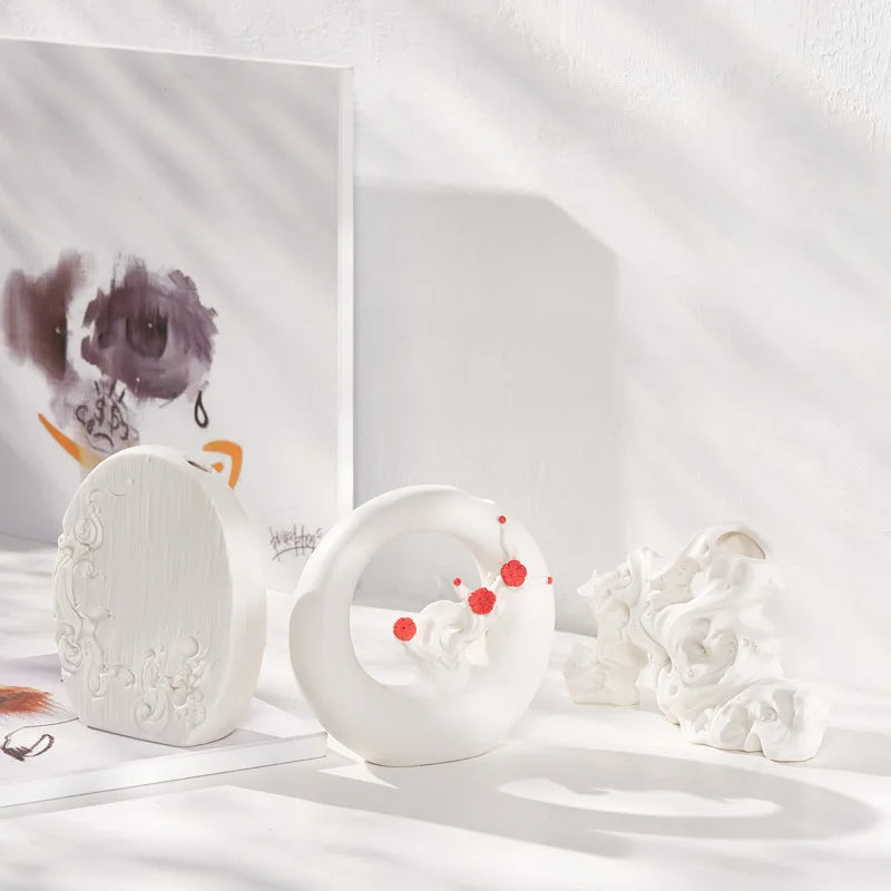 3 Styles Matte White Abstract Ceramic Hydroponic Vase,Minimalist Coffee Table Tabletop Floral Home Decor Ornament
