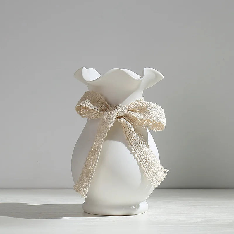 Literary White Fresh Dried Flower Vase Ceramic Hydroponic Flower Arrangement Device Starry Sky Living Room Modern Ornament Decor